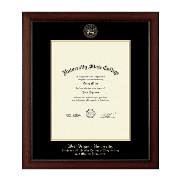 Framerly - WVU Engineering Diploma Frame with Black and Gold Mat