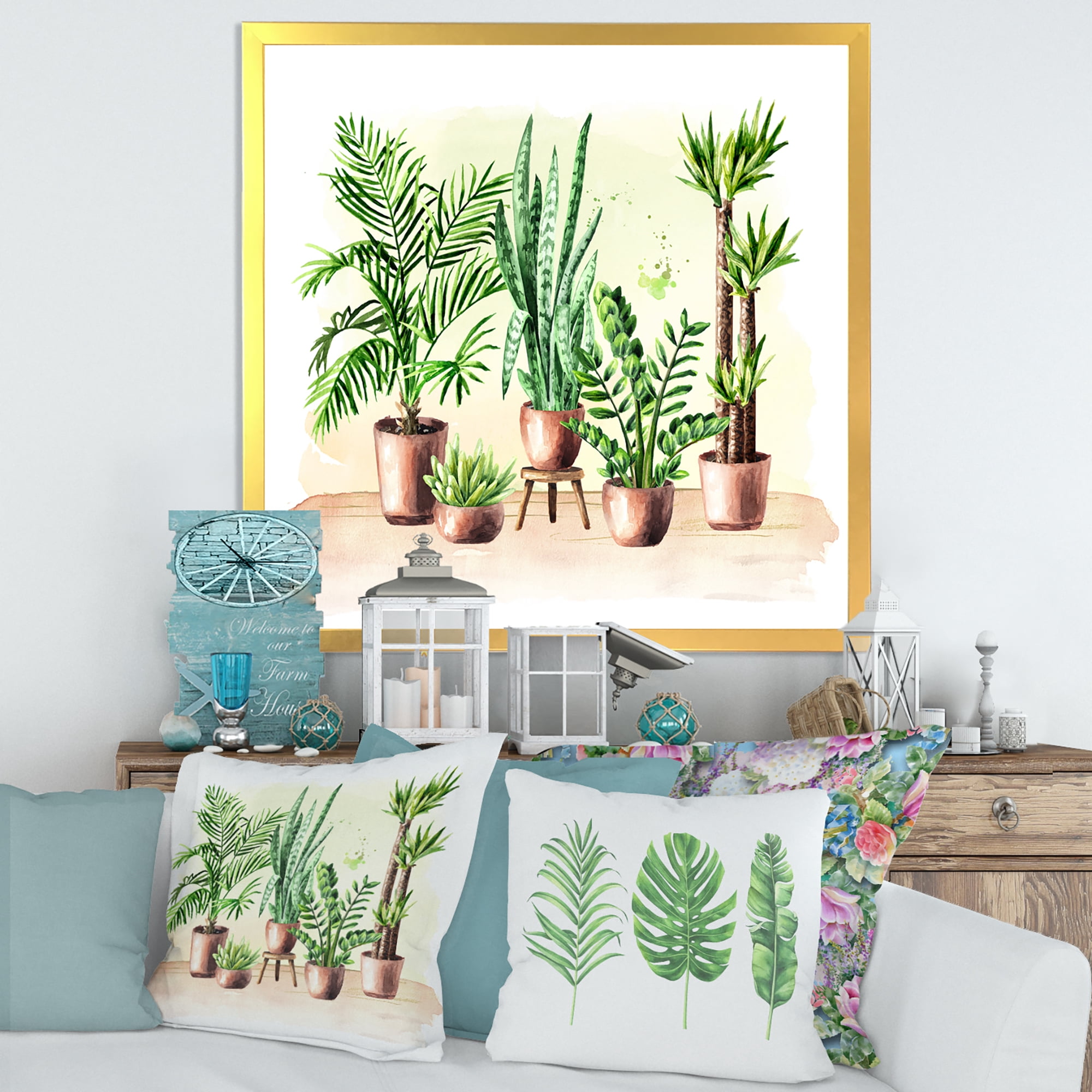 Designart 'Indoor Green Home House Plants in Pots I' Traditional Framed Art Print