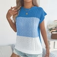 thumbnail image 4 of YUGYXL Women's Color Block Cable Knit Tops Summer Cap Sleeve Crew Neck Pullover Sweaters Casual Loose Vacation Knitwear Blue S, 4 of 8
