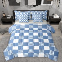 Homewish Minimalist Buffalo 7pcs Bedding Comforter Set For Adults Female Men,Geometric Plaid Grid Queen Bedding Sets Super Cozy,Abstract Mid Century Queen Sheet Sets,Breathable Home Decor,Reversible