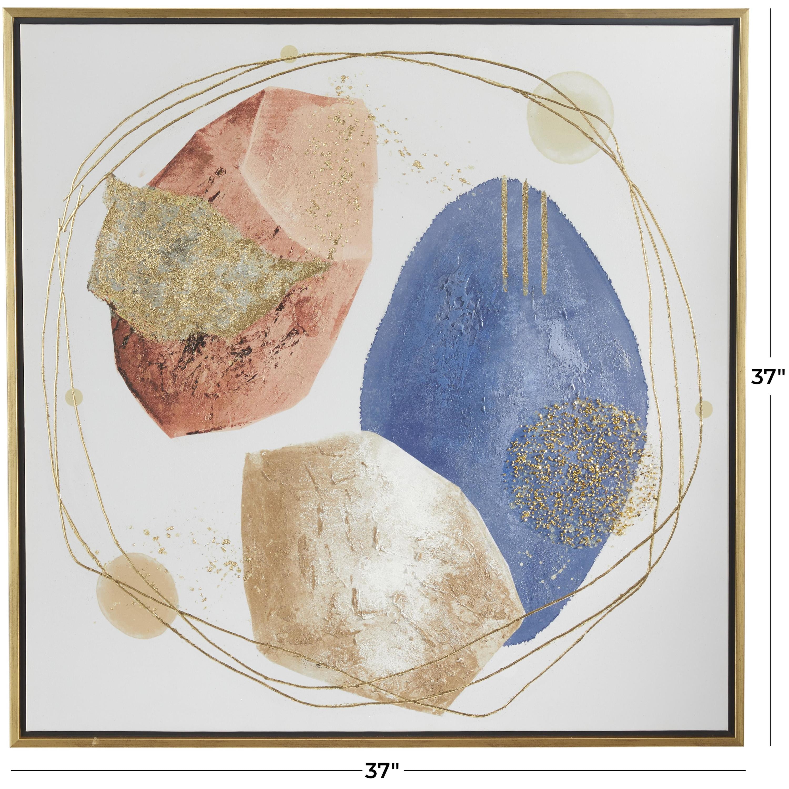 37" x 37" Overlapping Circle Abstract Framed Wall Art with Gold Frame and Gold Foil Detailing, by DecMode