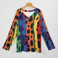 thumbnail image 3 of LYWC Vibrant Giraffe Stripe - 1187 Long Sleeve Shirts For Women Oversized Tshirts Tops Tees Fall T-Shirts V Neck, 3 of 7