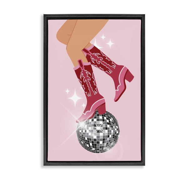 Stupell Industries Balancing Disco Cowgirl People Painting Black Floater Framed Canvas Art Print Wall Art, 17 x 25