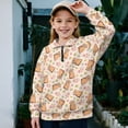 thumbnail image 2 of Uorisanigo Girls Half Zip Collar Sweatshirts Soft School Half Zipper Crop Tops Oversized Floral Capybara Long Sleeve Cropped Pullover Hoodies Fit Vacation Shopping Exercise Wear, 2 of 7
