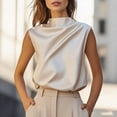 thumbnail image 5 of Dolkfu Elegant Tops Women Silky Mock Neck Tank Tops Office Sleeveless Womens T Shirts L, 5 of 8