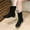 Black, variant on Women's Mid Calf Boots Fashion Slouch Chunky Heel Side Zipper Retro Pointed Toe Ankle Booties Fur Lined Wide Width Riding Booties Dressy Casual Winter Boots