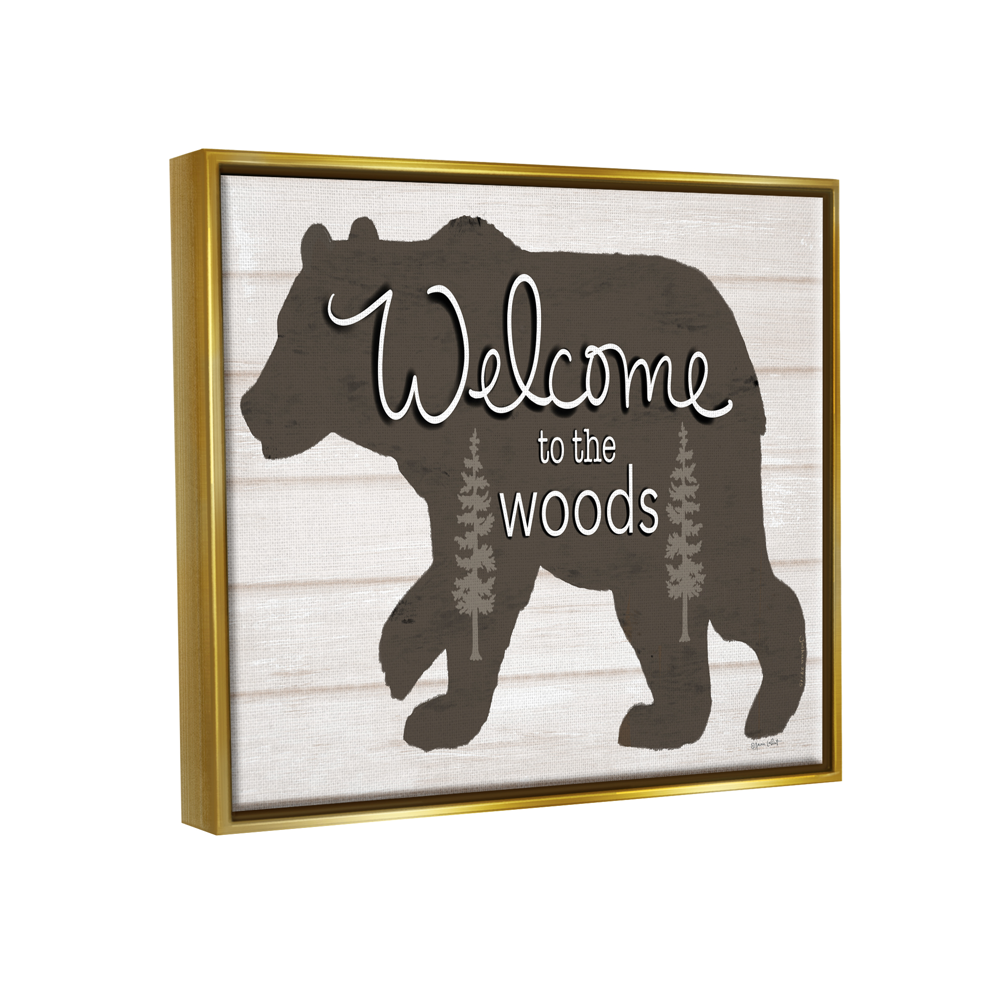 Stupell Welcome To The Woods Cabin Sign Animals & Insects Painting Gold Floater Framed Art Print Wall Art