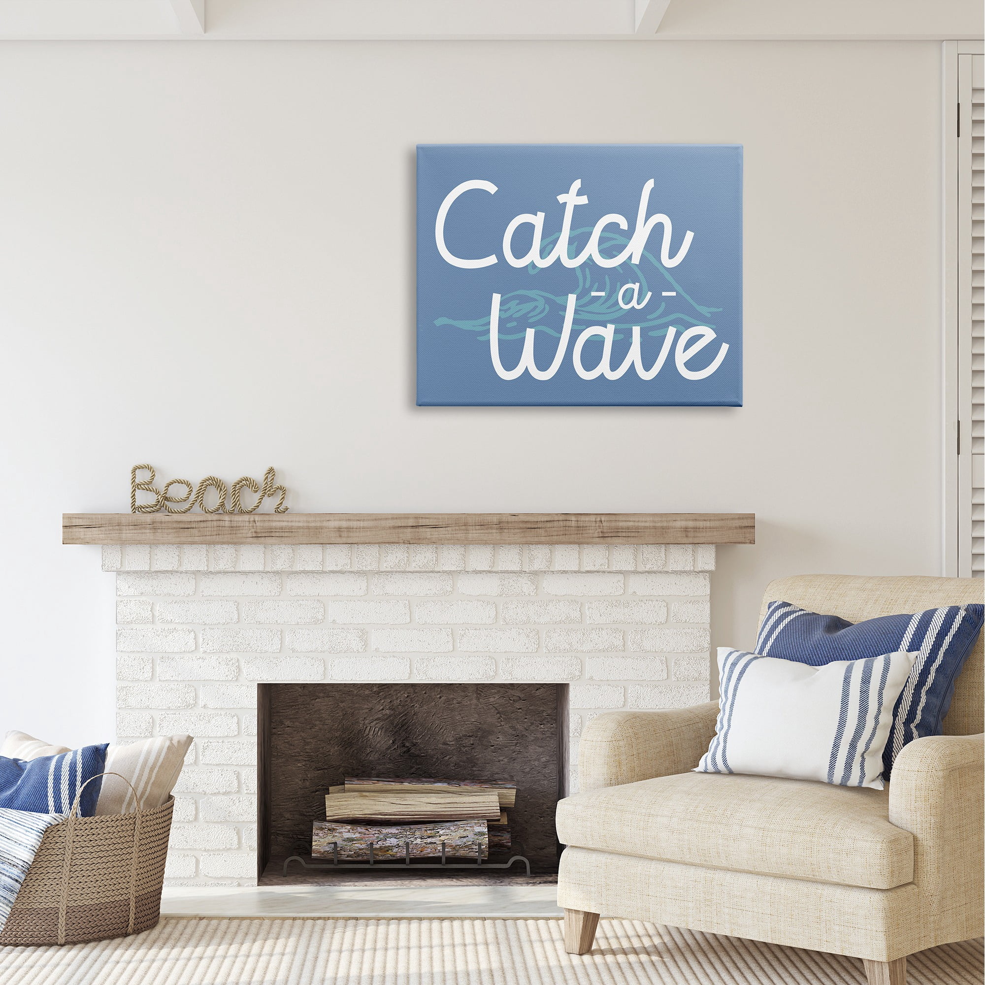 Stupell Industries Catch a Wave on Blue Landscape Painting Gallery Wrapped Canvas Art Print Wall Art, 40 x 30