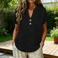 thumbnail image 3 of MOJOGO Women's Ruffle Short Sleeve Tops V Neck Linen Blouse Loose Quarter Button Up Shirts Loose Casual Summer Tops, 3 of 7