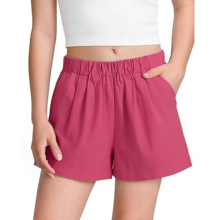 XADYUY Girls Bermuda Shorts 7-8 Elastic Waisted Shorts Casual Kids Wide Leg Beach Pants Trendy Cute Lightweight Pull on Short Pants Purple Pink 5-6Years