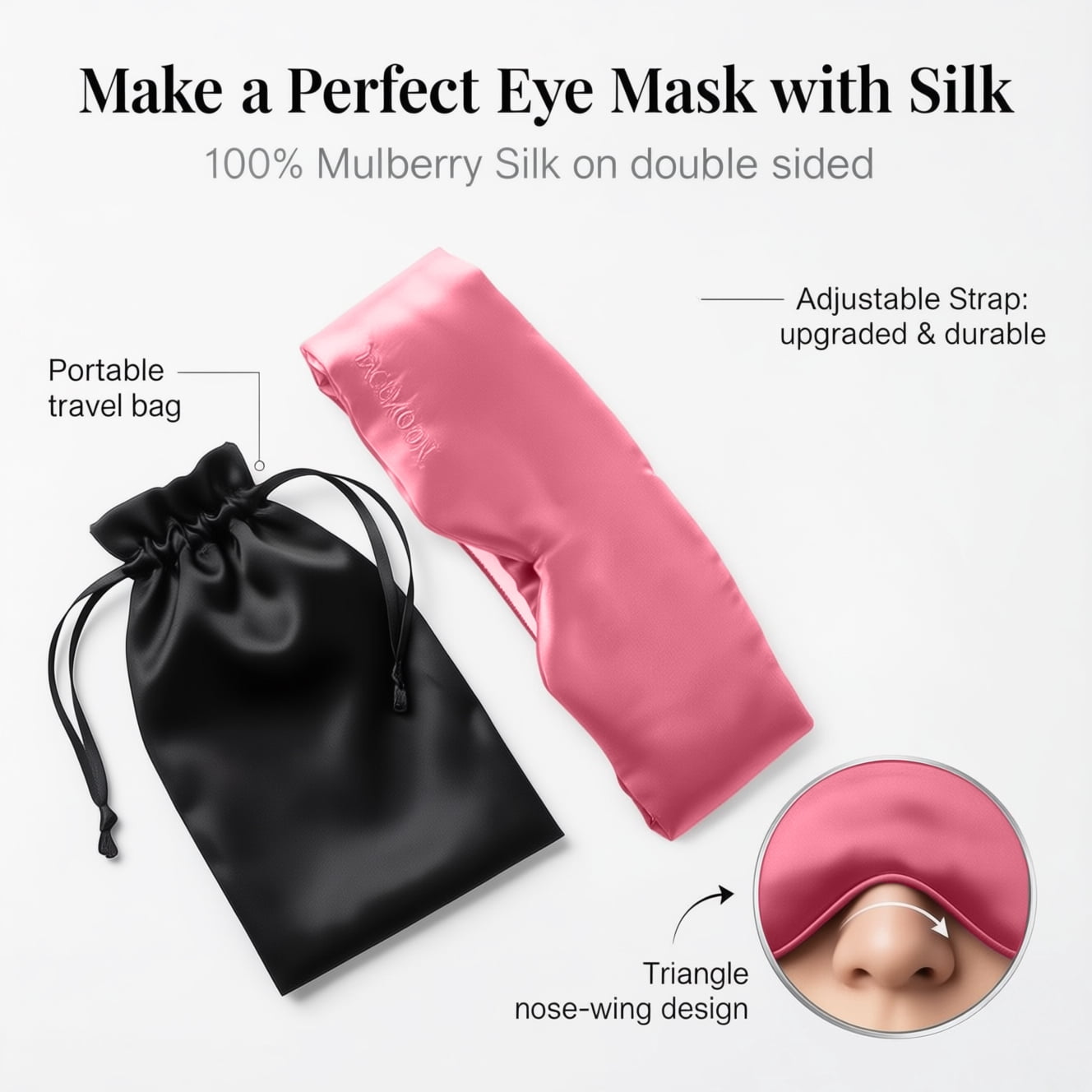 FACEMOON Silk Eye Mask, Adjustable Padded Wrap, Blackout Comfort
