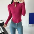 thumbnail image 5 of ChaoHeng Women 2025 Promotion on Plus Size Tops $10,Fall And Winter Fashion Solid Woman V-Neck Long Sleeve T-Shirt Loose Blouse Tops(Hot Pink,M), 5 of 5