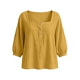 thumbnail image 6 of Miluxas Womens Long Sleeve Blouses Summer Cotton Linen Square Neck Tunic Shirts Button Up Loose Fit Business Casual Blouse Vacation Outfits Yellow, 6 of 7