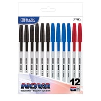 BAZIC Nova Assorted Ink Stick Ballpoint Pens, 1.0mm, 12 Count - Walmart ...