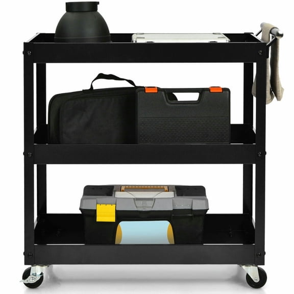 YYAo Kitchen Island Cart,Kitchen Bar&Serving Cart,3-Tier Utility Cart Metal Mental Storage Service Trolley-Black