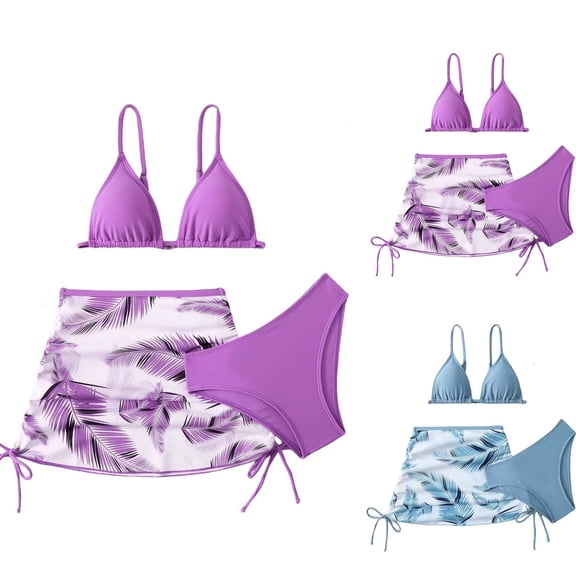 ibiyuan Girls Swimsuit Cover Up 3-Piece 4t Bathing Suits for Girls Adjustable Straps Tropical Floral Bikini Set Stretchy Ribbed Girls Tankini Swimsuit Swimwear with Cover Up Skirt