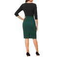 thumbnail image 3 of INSPIRE CHIC Elegant Pencil Dress for Women's Round Neck 3/4 Sleeves Contrast Office Sheath Dresses XS Green, 3 of 6