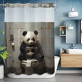 thumbnail image 6 of No Hook Shower Curtain with Snap in Liner, Watercolor Panda Mobile Phone Waterproof Bath Curtain Double Layers with See Through Top Window, Traditional Gray Animal Art Hotel Shower Curtains 72x84in, 6 of 9