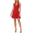 thumbnail image 1 of INSPIRE CHIC Vestido de cóctel sin mangas con escote en V profundo y espalda descubierta para mujeres, mini vestido de regreso a casa, color rosa XL rojo, 1 of 6
