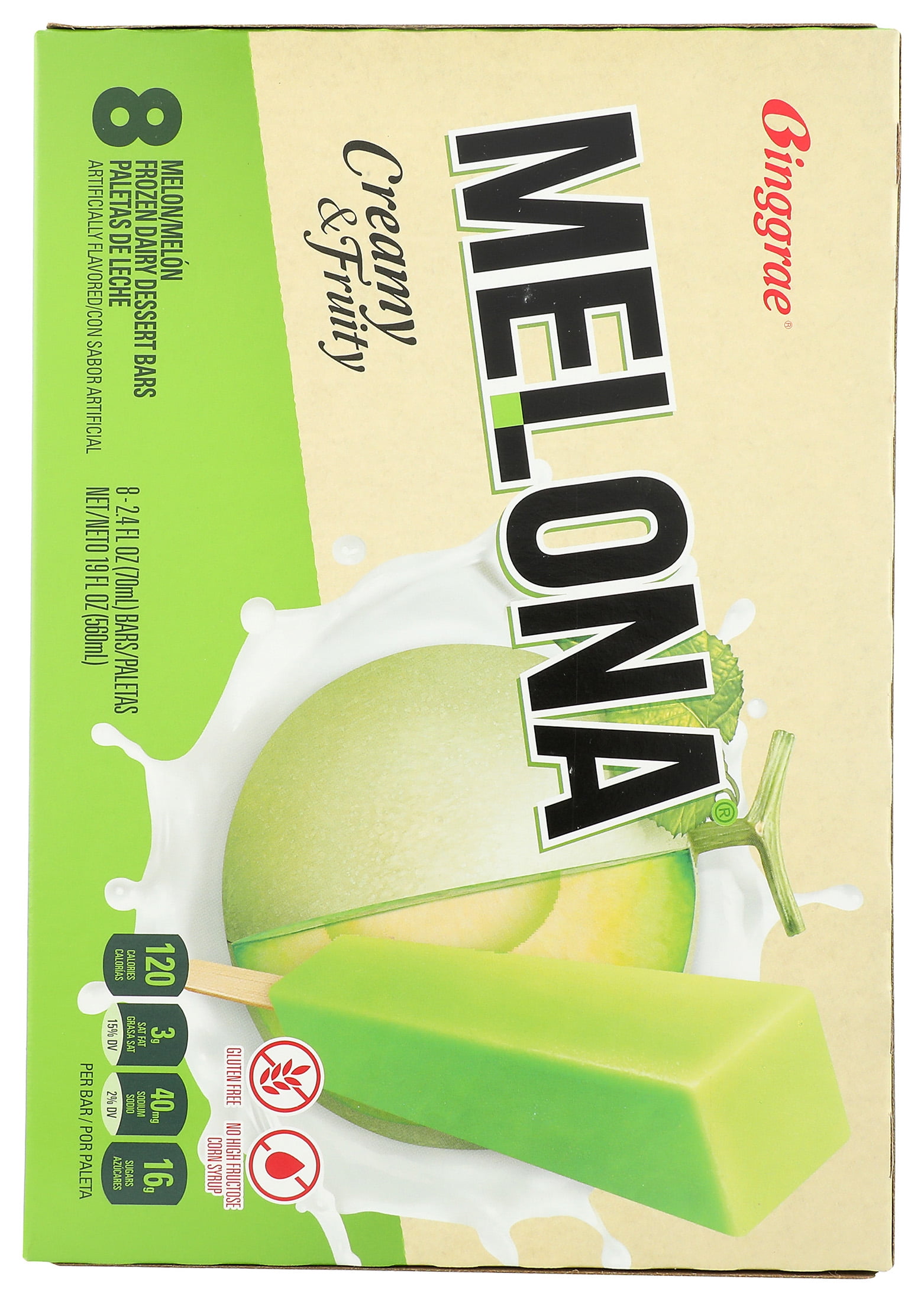 Binggrae Melona Melon Frozen Dairy Dessert Bars, 19 fl oz, 8 Ct