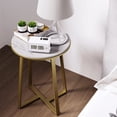 thumbnail image 4 of Round End Tables, Small Side Table White Marble Texture MDF Top,Metal Frame Gold Color, Tall End Table for Bed Room,Coffee Tea End Table for Living Room (White Marble+Gold), 4 of 16