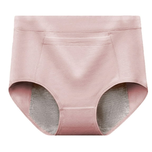 yunLCZ Women's Cotton Underwear High Waist Women's Mid High Waist Solid Color Plus Size Pocket Anti Leakage Elastic Comfortable Fit Underwear