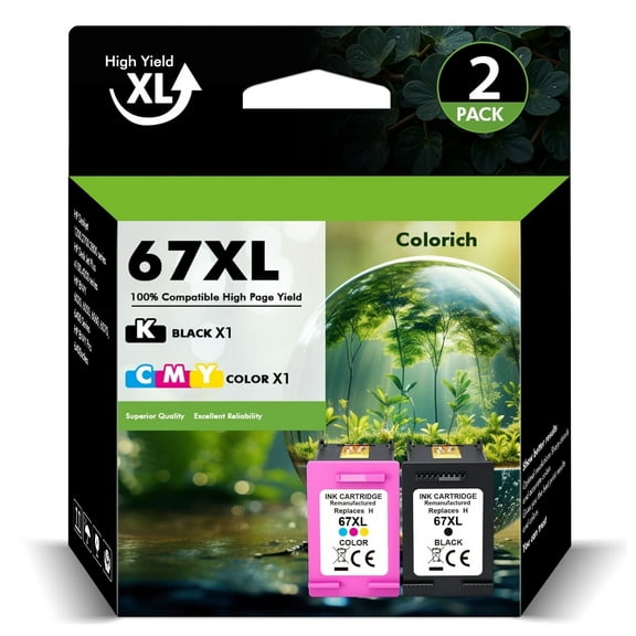 67XL Ink Cartridges Compatible for HP 67 67XL 67 XL Work with DeskJet 2755e 2855e 4155e 2700 2800e 4255e 2855e 4100e Envy 6055e 6000 6555e 6455e Printer (1 Black,1 Tri-Color)