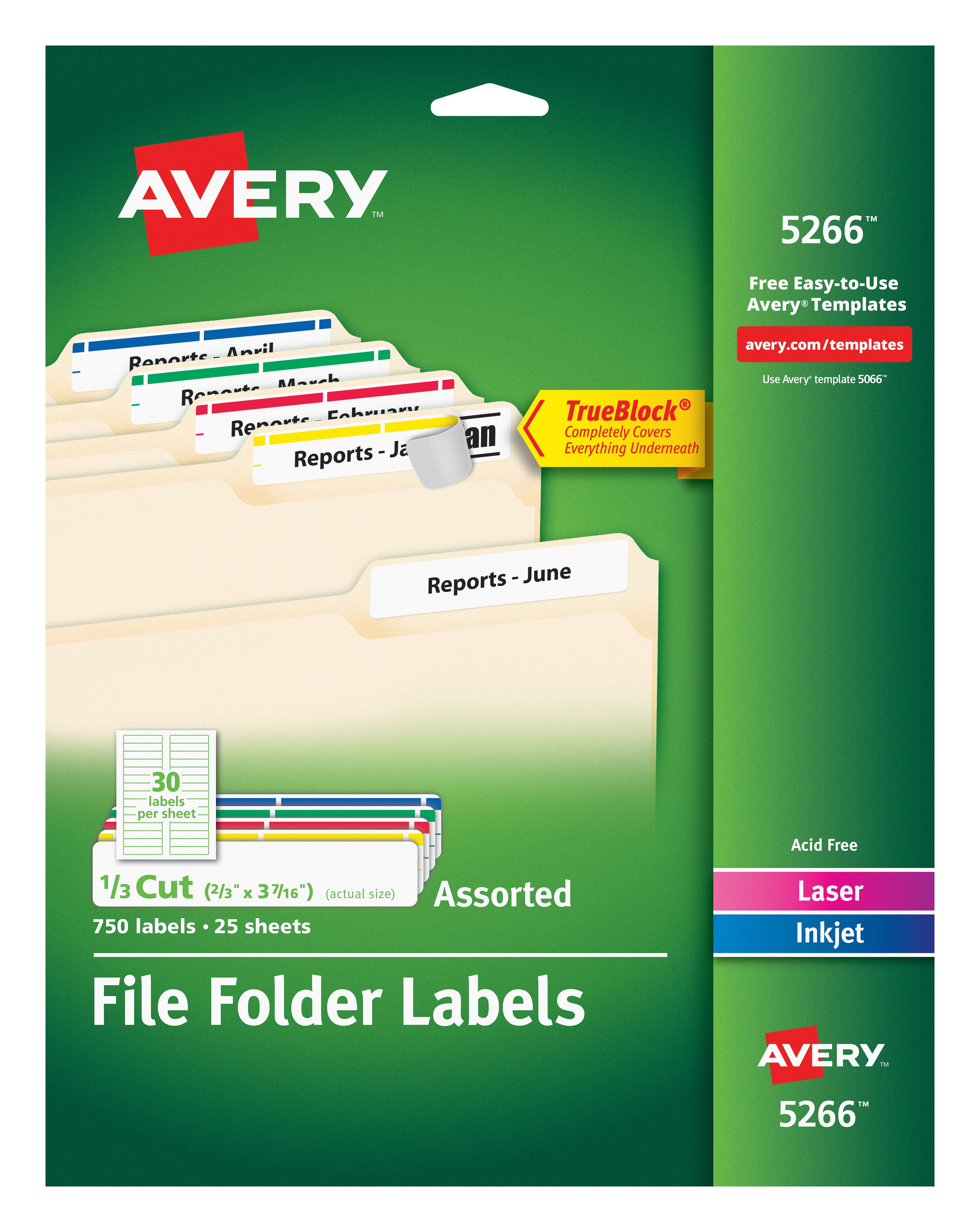 Avery File Folder Labels, Laser/Inkjet, TrueBlock Technology, 0.67 x 3. ...