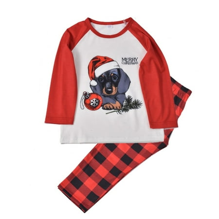 

baozhu Matching Family Christmas Pajamas Sets Adults and Kids Holiday Xmas Pjs Set Cartoon Long Sleeve Tee with Plaid Pants Loungewear Sleepwear