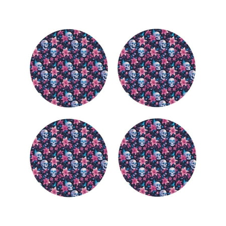 

Tideii funny Skull daisy flower for Leather Coasters 4 Pieces Anti-fouling and Anti-scalding Decorative Coasters Suitable for Restaurants Kitchens Coffee Shops-Round Shape