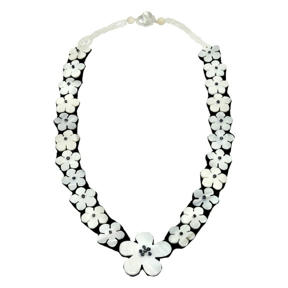 Stunning Linked Flowers of White Mother of Pearl Beaded Statement Necklace