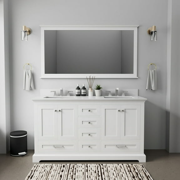 Tybee 60 in W x 22 in D White Double Bath Vanity and Cultured Marble Top