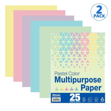 BAZIC 25 Sheets Pastel Color Multipurpose Paper 8.5"x11", Colored Copy Paper Fax Laser Printing (25/Pack), 2-Packs