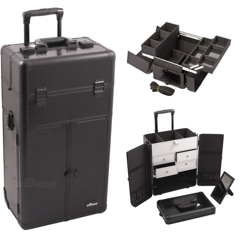 Sunrise I3265CRAB Black Croc Trolley Makeup Case I3265