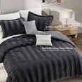 thumbnail image 3 of Regency Heights Queen Size Velvet Striped Comforter Set, 5-Piece Luxury Comforter Bed Set for All Seasons, Black Cozy Bedding Sets with Decor Pillows, 3 of 12