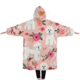 thumbnail image 2 of Oversized Wearable Blanket Hoodie,Pink Bichon Frise and Flower Sherpa Blanket Hoodie with Super Pockets,Super Warm Fuzzy Pullover for Women & Men, 2 of 6