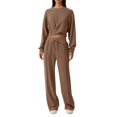 thumbnail image 2 of felwors Women 2 Piece Outfits Sweatsuit Set Twist Front Cropped Sweatshirt Wide Leg Sweatpant Lounge Set Tracksuit Brown, M, 2 of 5