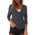 thumbnail image 2 of Baberdicy Cardigan for Women Women's V Neck Cardigan Sweater Plus Jacket Solid Color Knitted Sweater Cardigan Sweaters for Women Dark Gray L, 2 of 4