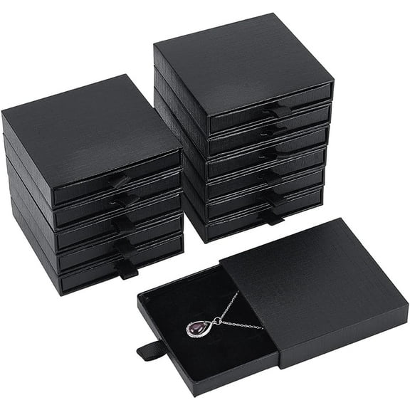 10pcs Drawer Cardboard Jewelry Boxes Black Jewelry Gift Boxes Jewelry Box for Women for Ring Earrings Bracelets Necklaces Jewelry Gift 3.54x3.54x0.67 Inch Black