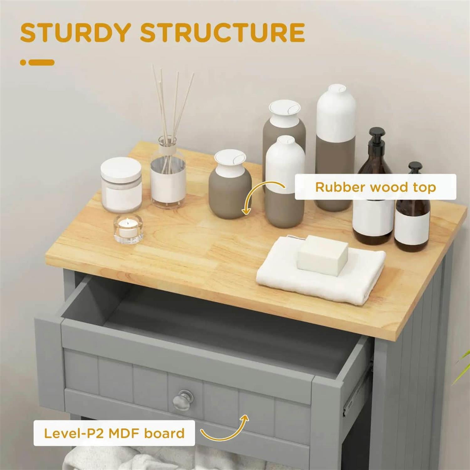 Demi Bonn 35" Kitchen Tilt-Out Trash Bin Cabinet Standalone Recycling Bin Holder with Drawer for Modern Kitchen, Gray