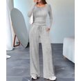 thumbnail image 4 of Women'S 2 Piece Matching Lounge Sets Fall Fashion Outfits Henley Neck Sweater Top Wide Leg Pants Sweat Suits Gray XL, 4 of 9