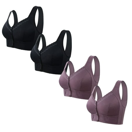 Black of Friday Deals!Clearance Staron 4PC Womens Bras Stretch No Underwire Bra Comfort Comfortable Bra Wireless Full Support Bras Front Button Bra