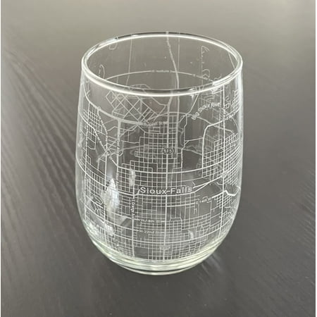 Stemless 17oz Wine Glass Urban City Map Sioux Falls South Dakota