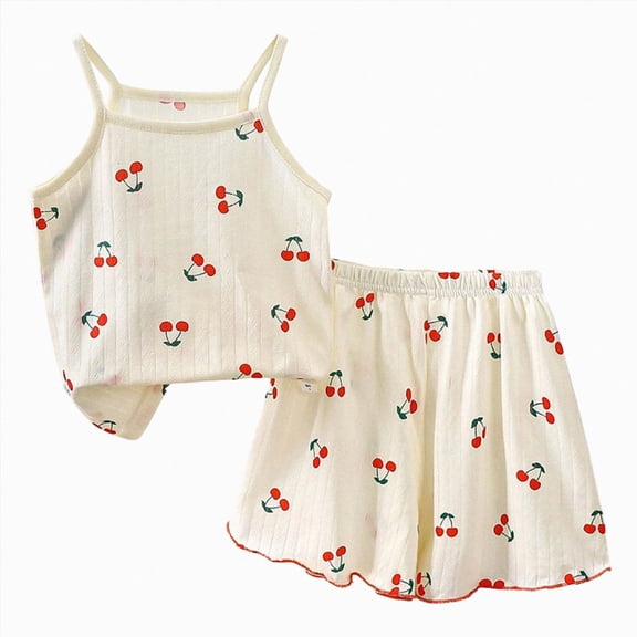 Gubotare Teen Girl Pajamas Set Children Sleepwears Girls Spring Summer Cartoon Print Short Sleeve Sleepwear Outfits Pajamas Clothes Size 9-10 (Beige,9-10 Years)