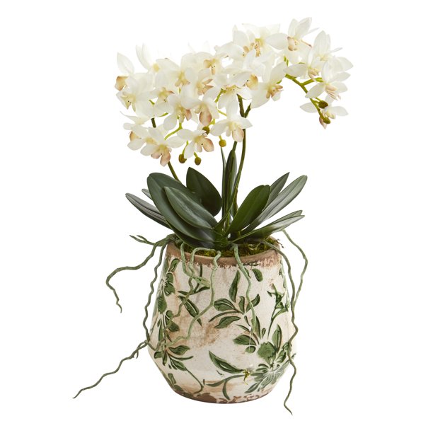 Nearly Natural 13 Inch Mini Orchid Phalaenopsis Artificial Arrangement In Floral Vase Walmart 5091