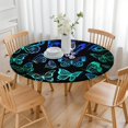 thumbnail image 3 of Blue Green Butterfly Pattern Round Fitted Tablecloth with Elastic Edge,Dining Table Cover Waterproof,Outdoor Round Tablecloth for Camping,Dining,Indoor and Outdoor, 3 of 7