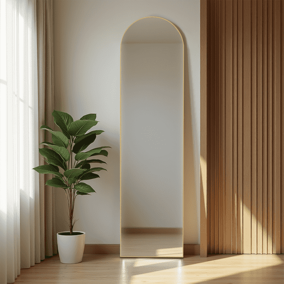 MAYEERTY 57*20in Arched Full Length Mirror Freestanding Body Dressing Mirror, Aluminium Alloy Framed, Arched