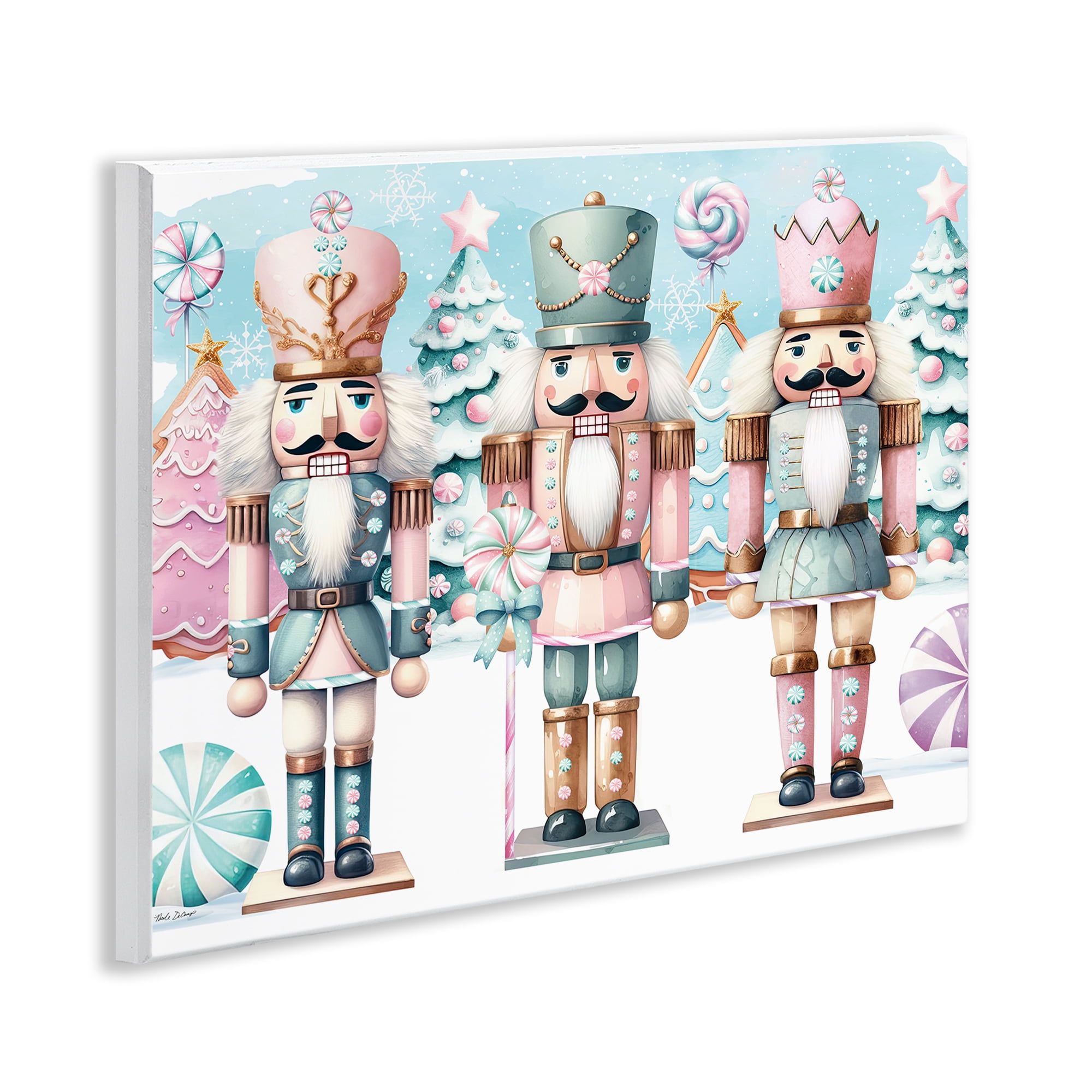 Stupell Industries Pastel Nutcracker Trio Holiday Painting Unframed Art Print Wall Art, 14 x 11