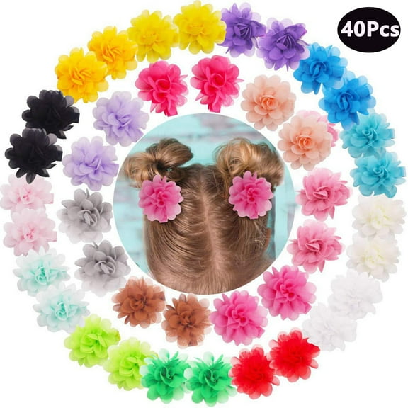 40Pcs 2.4" Chiffon Flower Hair Bows Clips Flower Tiny Hair Accessories for Girls Infants Toddlers