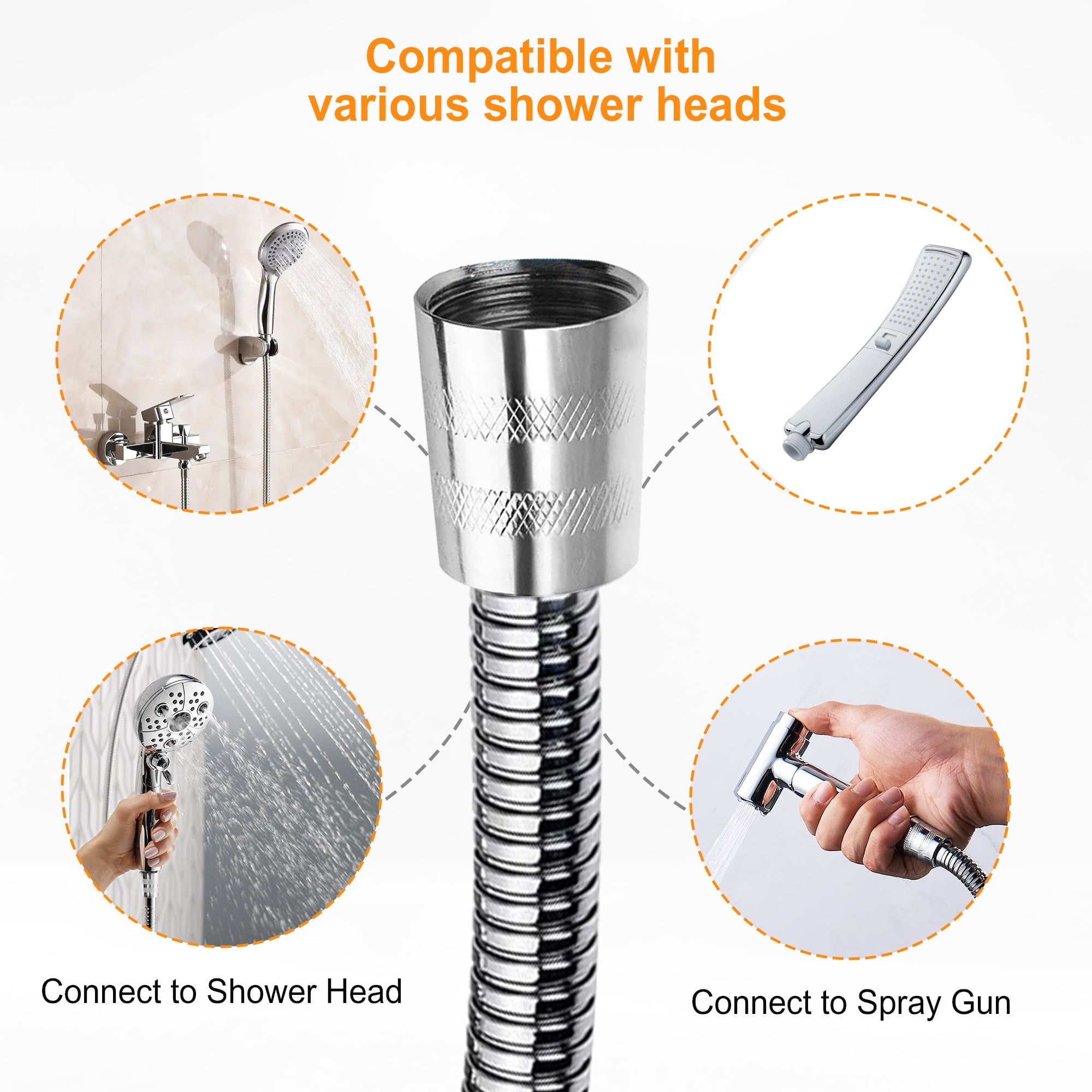 Shower Hose, Shower Hose Extra Long 118 inches Chrome Handheld Shower Head Hose (1 pcs)